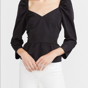 EXPRESS puff sleeve sweetheart taffeta peplum top